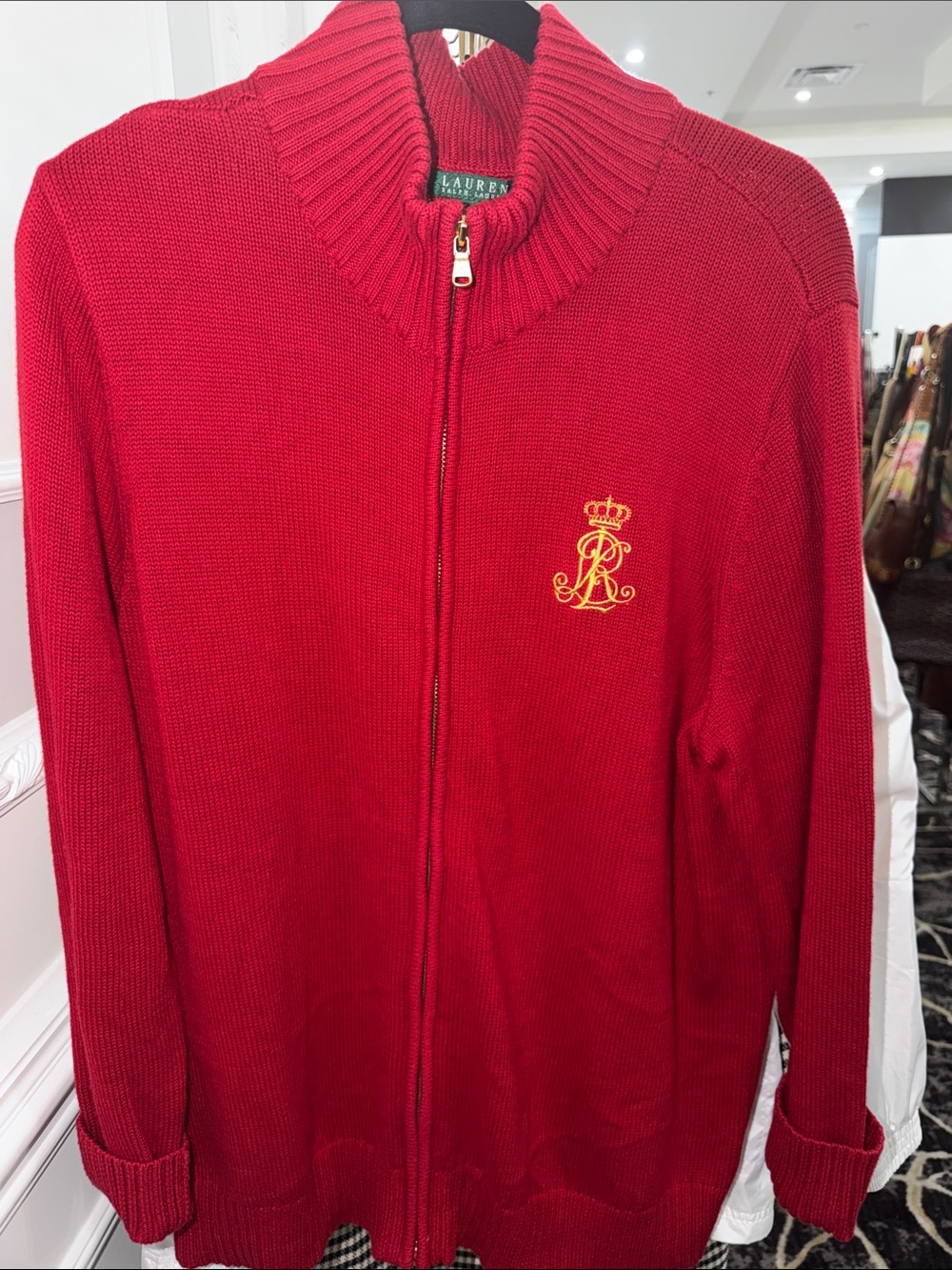 Lauren Ralph Lauren Red Full-Zip Men's Sweater with Gold Crest